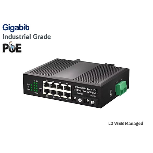 Managed L2 Gigabit IND PoE 8 Port + 2SC Uplink
