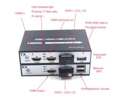 HDMI To Fiber Converter 1080p + USB 20KM (Loop Out)