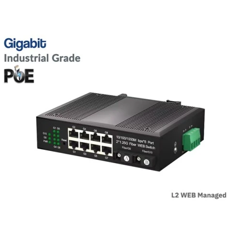 Managed L2 Gigabit IND PoE 8 Port + 2SC Uplink