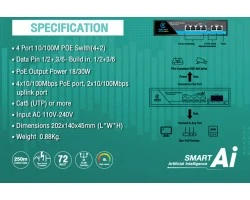 RELKOR PoE Switch 4 Port 10/100 + 2 LAN FE Uplink